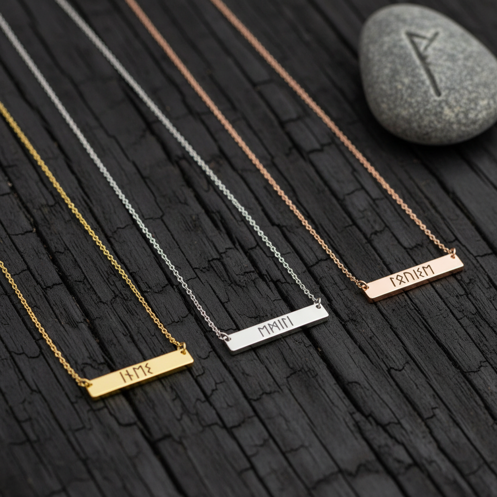 Collar Placa Runas Vikingas Personalizado Mujer