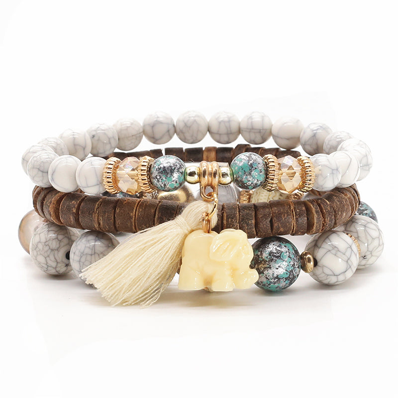 Bracelet Perle Ethnique Éléphant Blanc