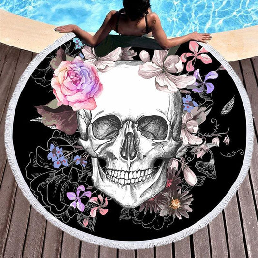 Serviette Ronde Ethnique Tête de Mort Rose