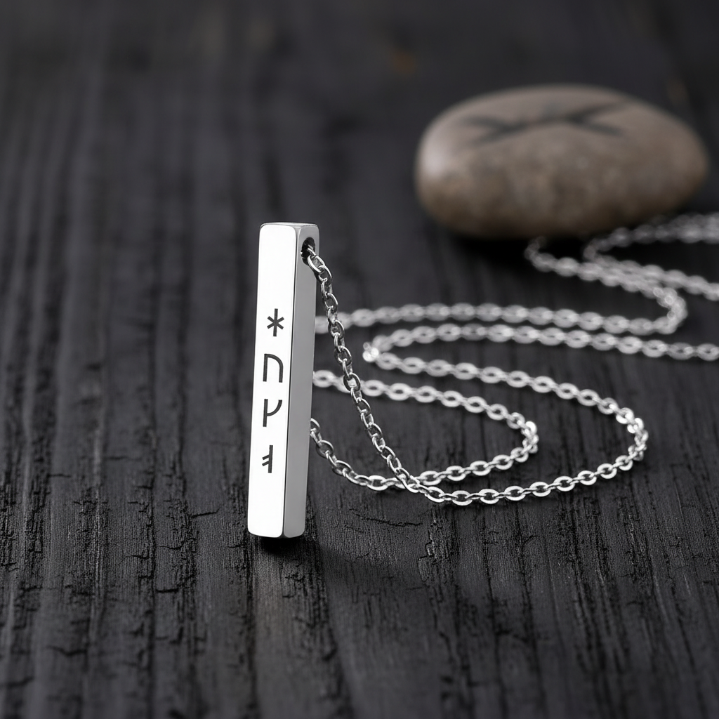 Collier Barre Runes Viking Gravé Femme