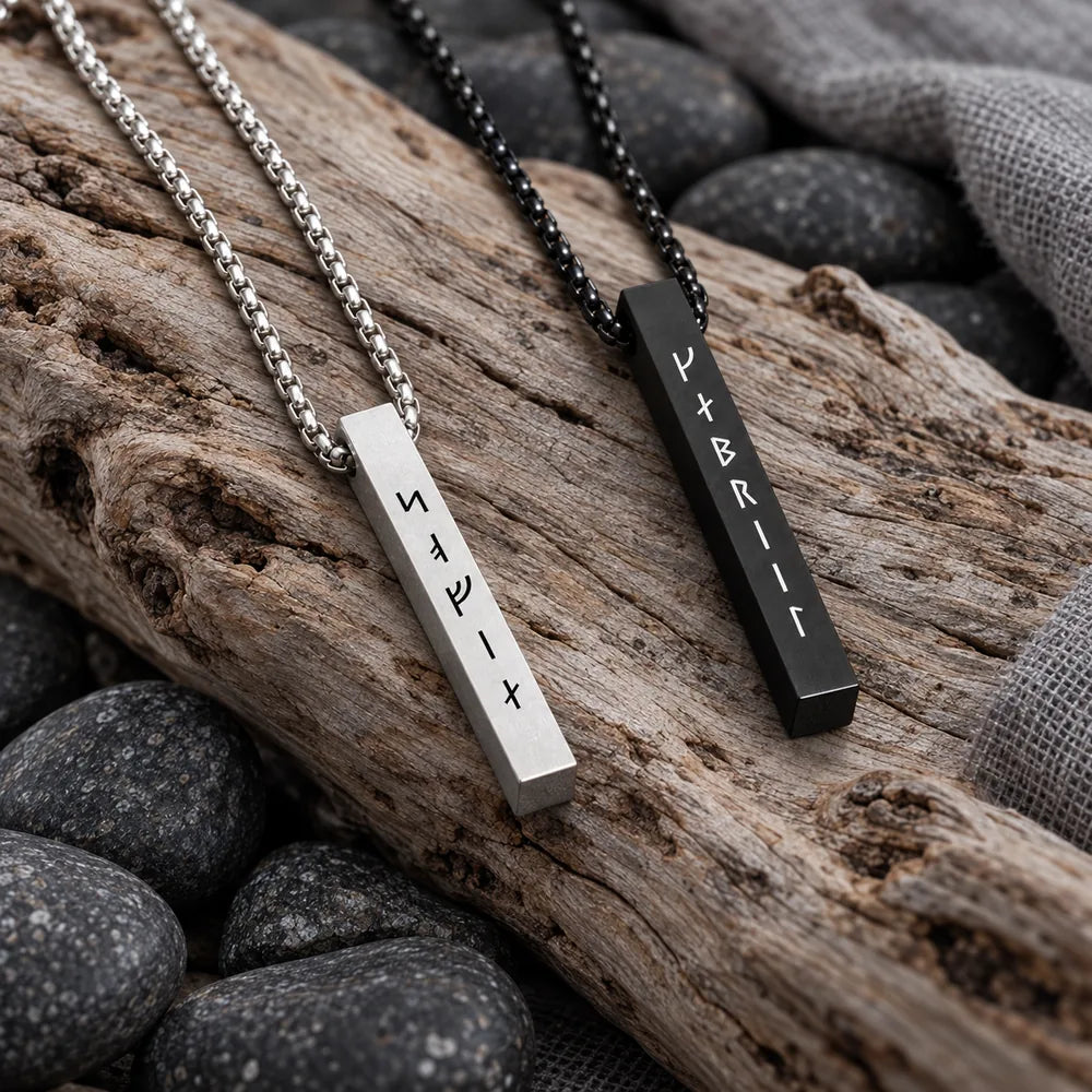 Viking Runes Engraved Bar Necklace – 4