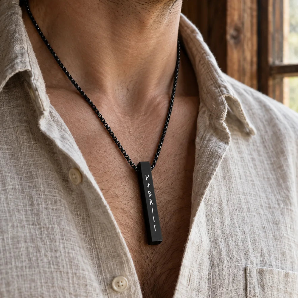 Viking Runes Engraved Bar Necklace – 2