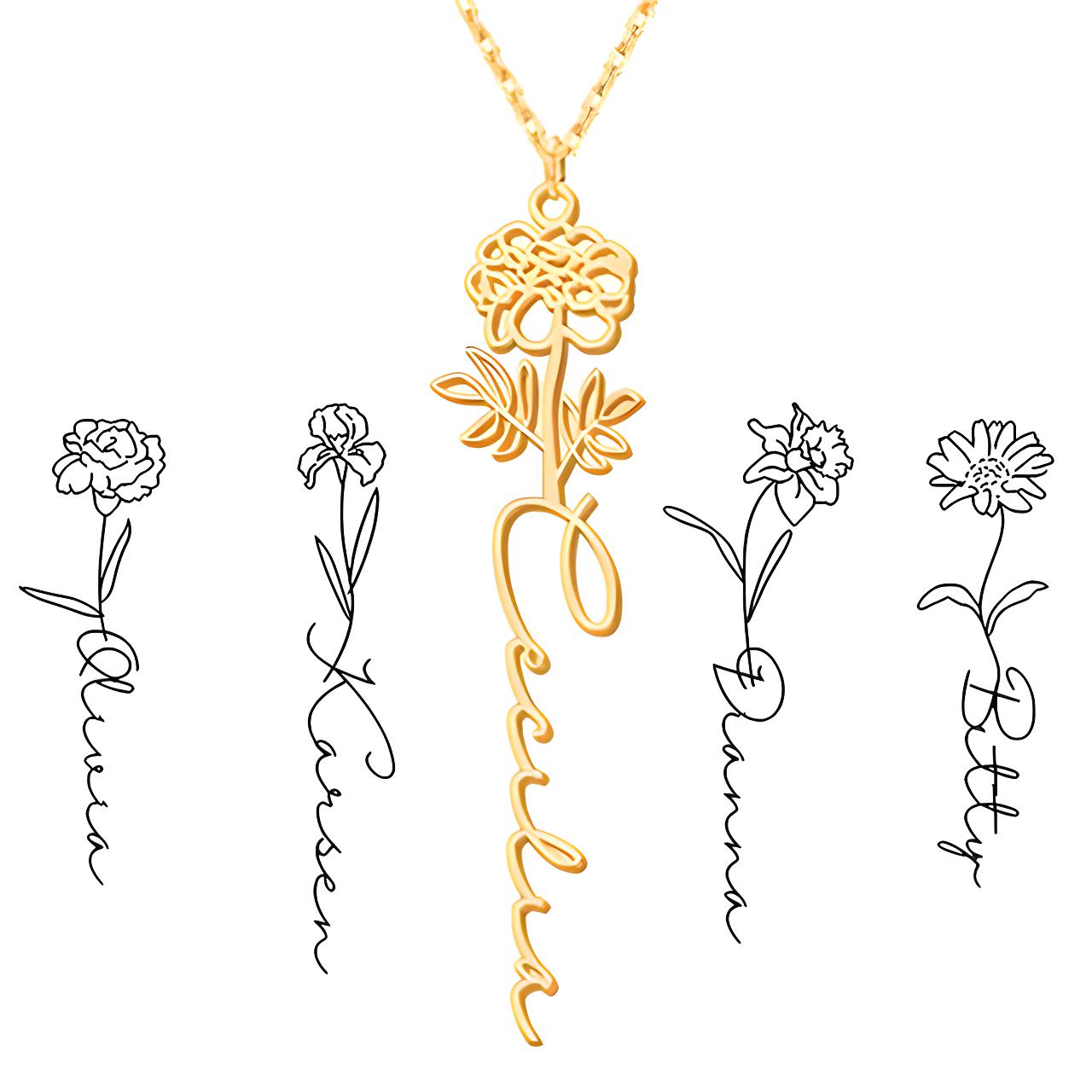 Personalized Birth Flower Necklace