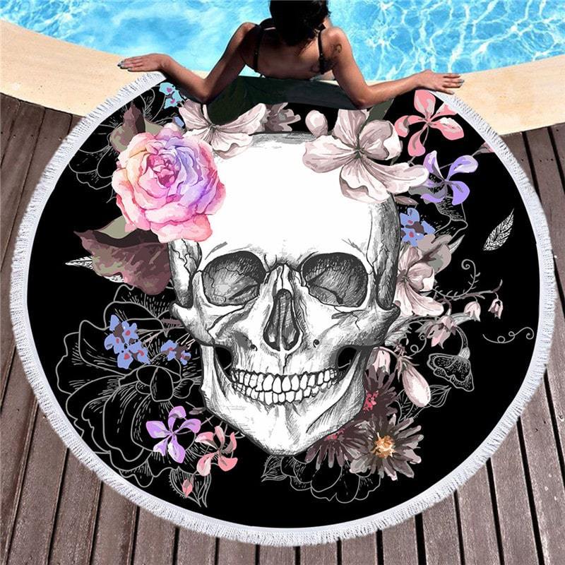 Serviette Ronde Ethnique Tête de Mort Rose